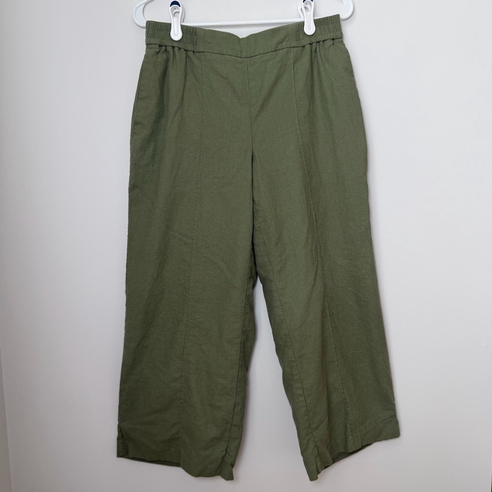 Nine West Linen Blend Pull On Cropped Green Pants Size Medium
